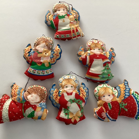 Lot of 6 Angels Cut, Sew and Stuffed Soft Fabric Christmas Ornaments Vintage 70s - Picture 5 of 10